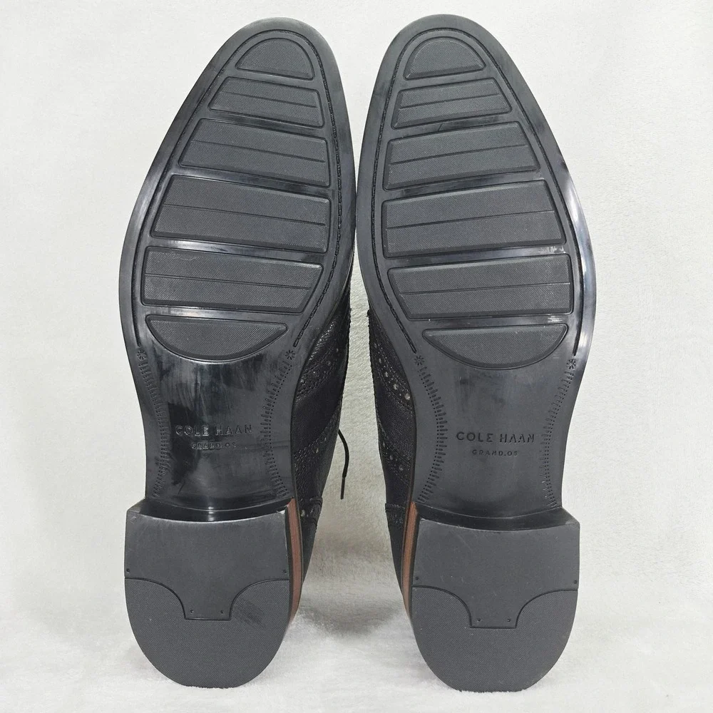 Cole Haan Shoes Mens 11.5 Black Wingtip Oxford Brogue Cap Toe Grand.OS Leather
